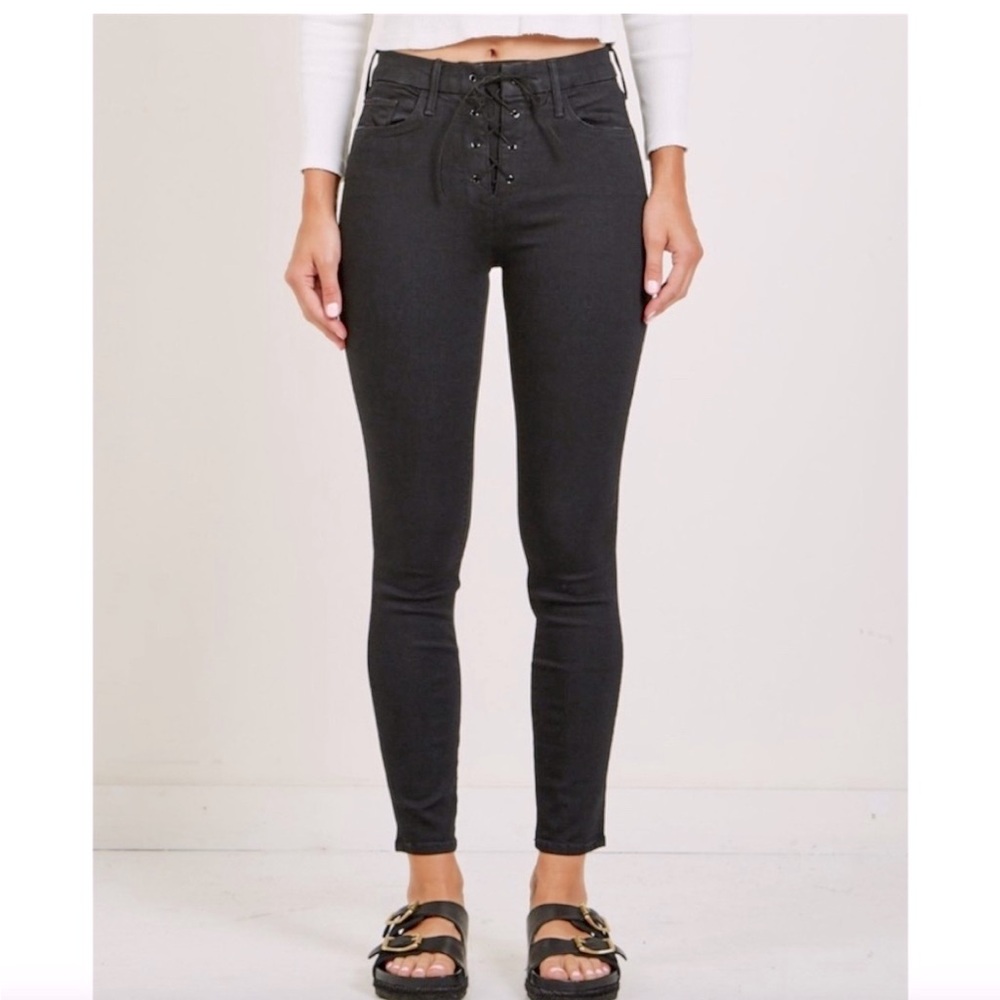 MOTHER Black High Rise Jeans with Tapered Ankle Fit